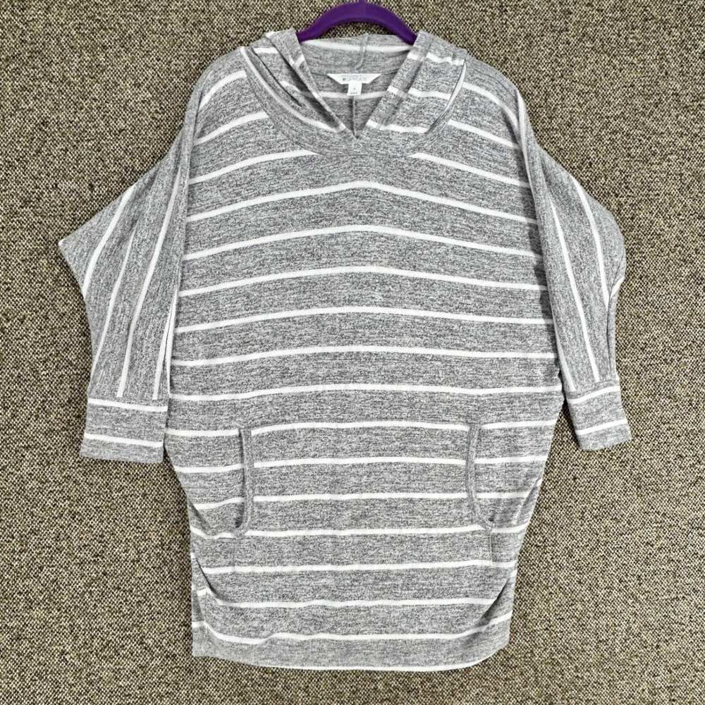 Market & Spruce Grey White Striped Hoodie Dolman Sleeve Pullover Top Large